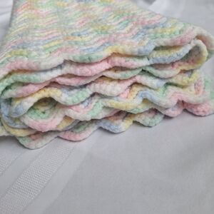 Lap Blanket Baby Stroller Throw Pastel Pink Green Yellow Blue Crochet Soft Yarn